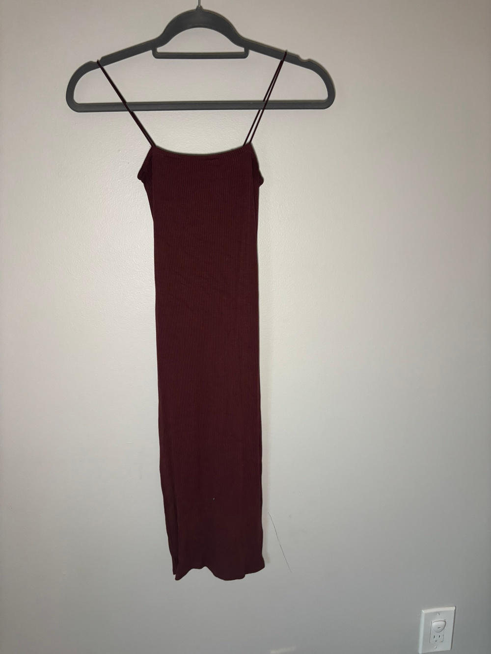 Fashion Nova Ribbed Midi Slip Dress Burgundy Spaghetti Strap Size S
